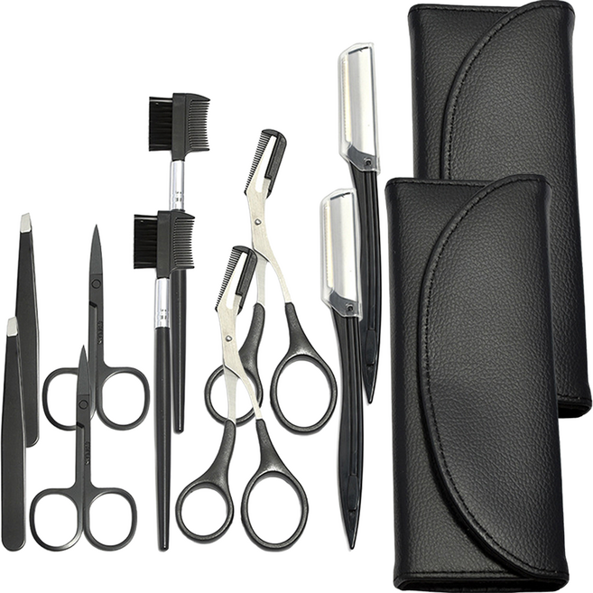 쭈니즈 눈썹칼 샵 눈썹가위 남자 눈썹숱정리 미용실 눈썹면도기 칼 눈썹관리눈썹정리, 2세트, 블랙