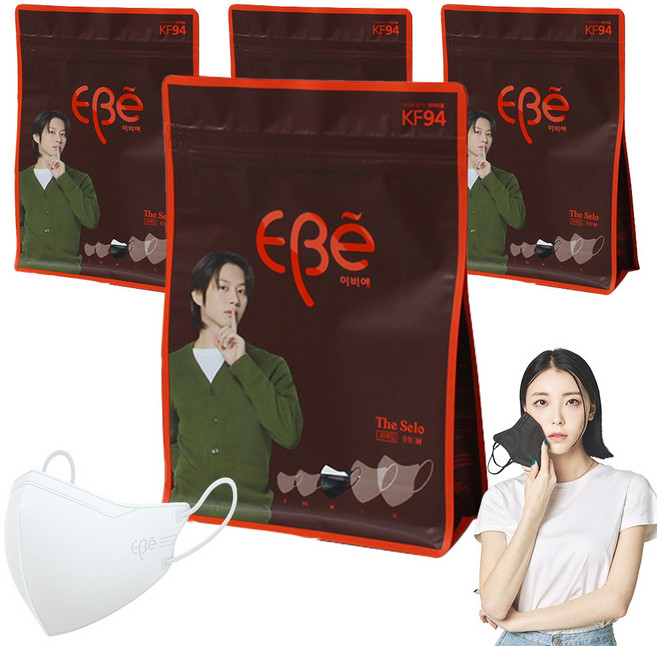 이비에 더세로 마스크 청소년 여성용 KF94 중형 + 향균파우치 세트, 화이트, 4개, 30개입