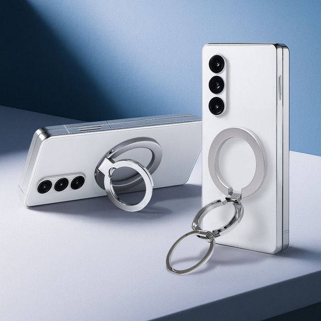 홈플래닛 맥세이프 호환 스마트톡 휴대폰 거치대 + 맥세이프링, 실버, 1개