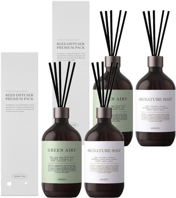 에이센트 퍼퓸드 디퓨저 2종 세트, 그린에어리, 시그니처솝, 500ml, 2개