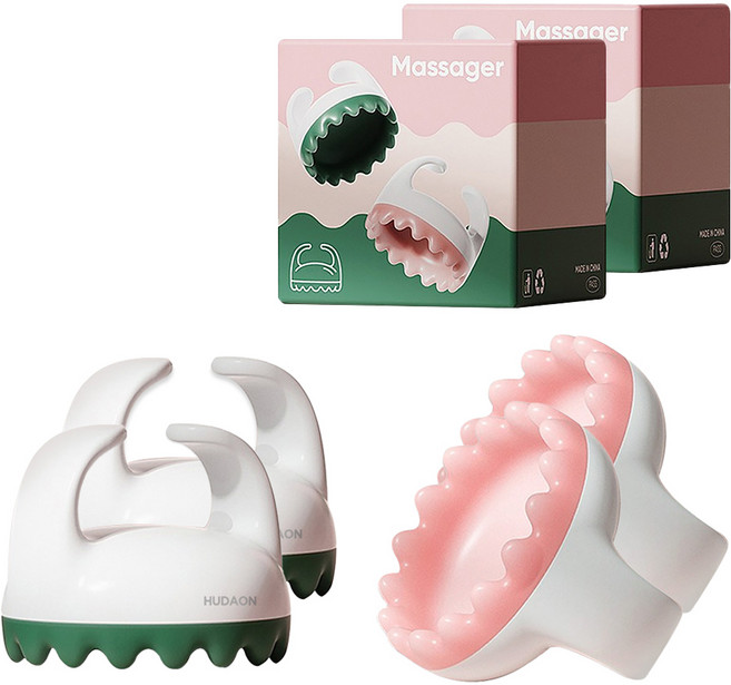 휴다온 종아리 복부 승모근 괄사 마사지기 2종 세트, 2세트, 그린, 핑크