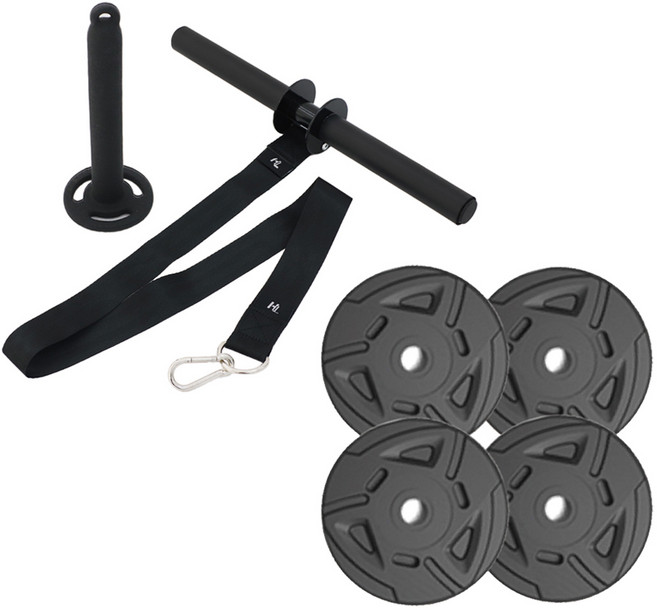 헬스럽 벨트타입 리스트 롤러 전완근 운동기구 추감기 + 원판 2kg x 4p 세트, 블랙 + 실버, 1세트