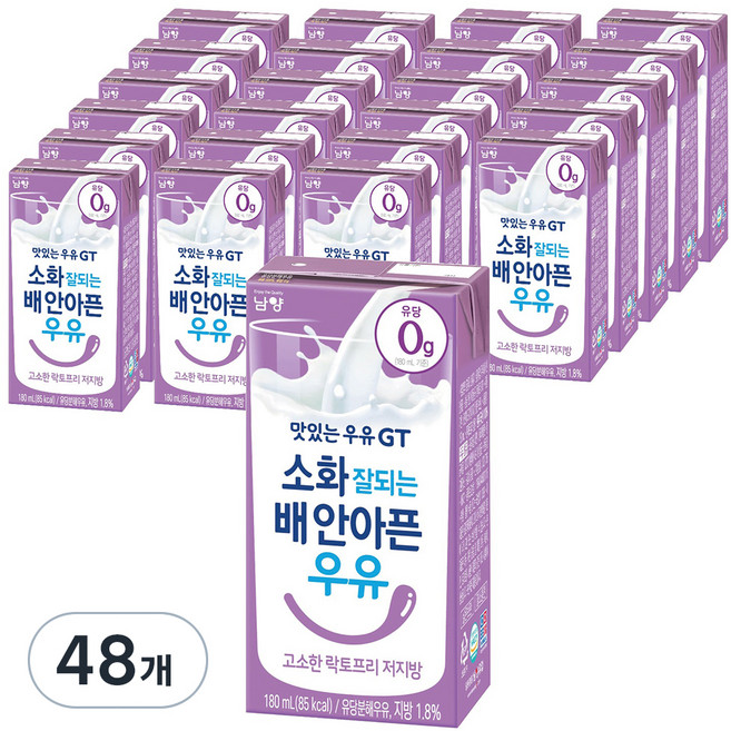맛있는우유GT 소화 잘되는 배 안아픈 저지방 우유, 180ml, 48개