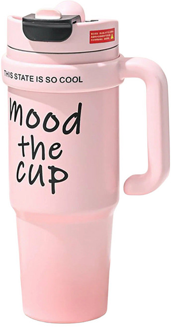 大容量雙飲手把保溫杯, 粉色, 1L, 1個