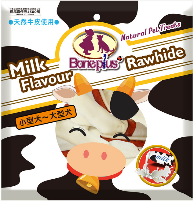 Boneplus 雙色牛奶牛皮骨結4吋, 牛奶, 210g, 1包