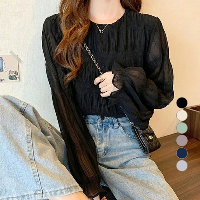 페이퍼먼츠 러블 여리핏 셔링 시스루 블라우스 10021