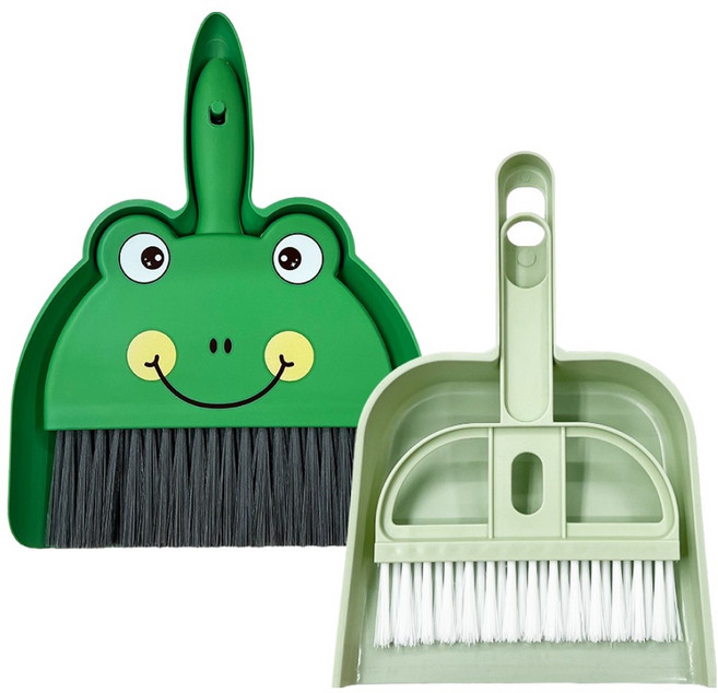 데일드 캐릭터 미니 빗자루 + 쓰레받이 2종 세트, 개구리, 심플, 1세트