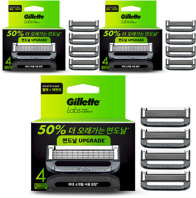 질레트랩스 정품 딥클렌징바 면도날, 4개입, 3개