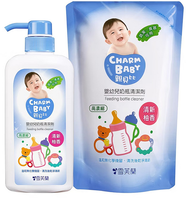 雪芙蘭 CHARM BABY 親貝比 奶瓶清潔劑700ml + 補充包600ml, 1.3L, 1組