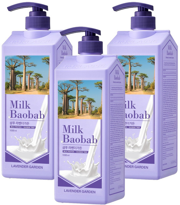 밀크바오밥 샴푸 라벤더가든향, 1L, 3개