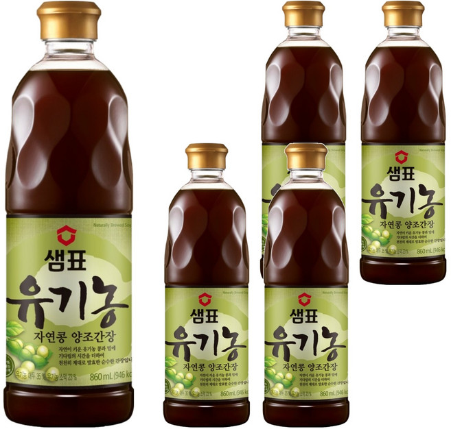 샘표 유기농 자연콩 양조간장, 860ml, 5개