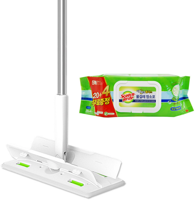 스카치브라이트 올터치 더블액션 막대걸레 대형 + 물걸레 청소포 24매, 1세트