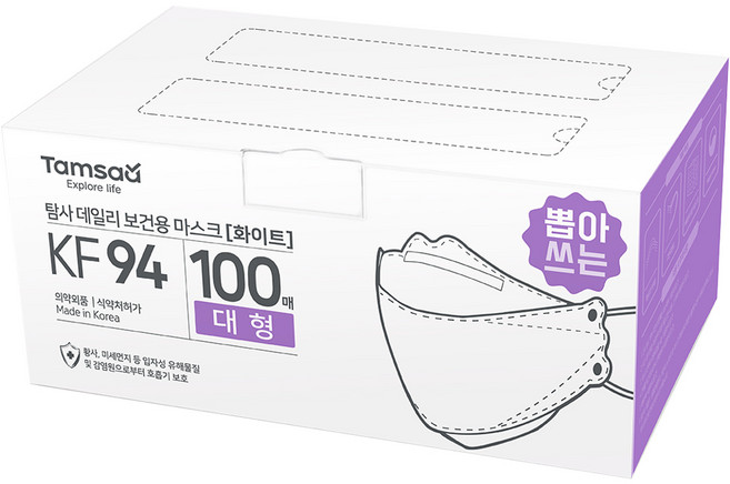 탐사 KF94 쉽게 뽑아쓰는 보건용 황사 방역 마스크 대형, 화이트, 100개입, 1개