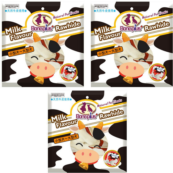 Boneplus 雙色牛奶牛皮骨結4吋, 牛奶, 210g, 3包