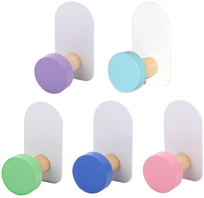 예쁜 벽걸이후크 다용도 접착 후크 걸이 5종 세트, 그린 + 퍼플 + 스카이 + 블루 + 핑크, 1세트