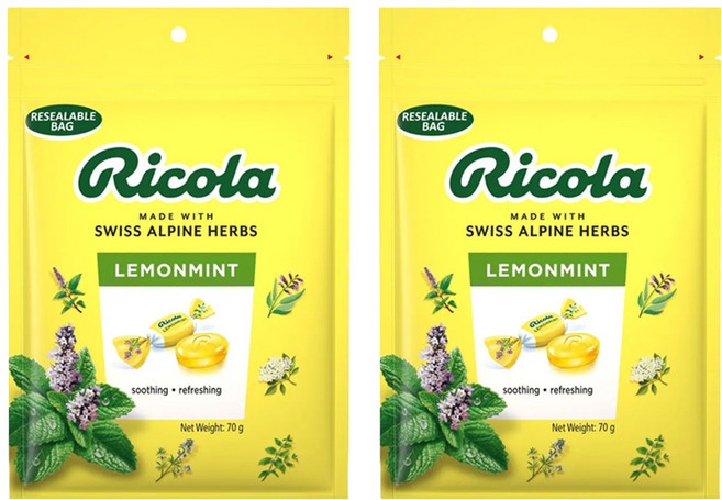 Ricola 利口樂 瑞士草本喉糖 檸檬風味, 70g, 2袋