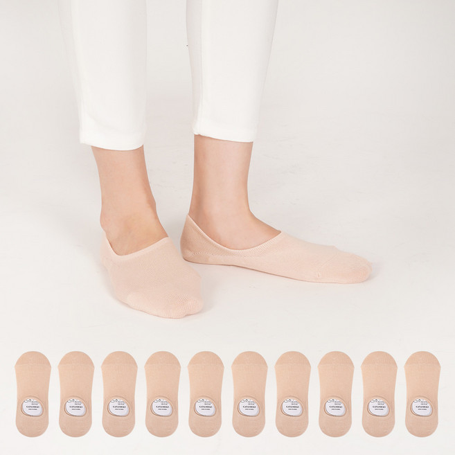 GANASOCKS 女款雙層素色隱形襪 船型襪 144N 10雙