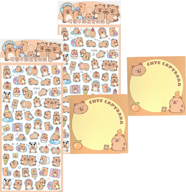 StarQ 明日工作室 可愛水豚造型貼紙 附可愛便簽, 可愛水豚, 2張