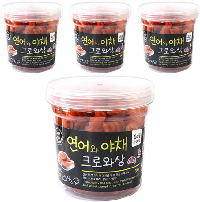 아침애 강아지 크로와상 트릿, 연어 + 야채 혼합맛, 300g, 4개