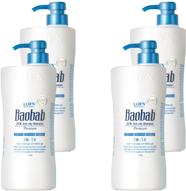 로픈 바오밥 21차 안티오일리 지성용 프리미엄 샴푸, 1kg, 4개