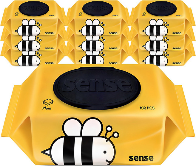 센스 영양가득 꿀벌 물티슈 캡형, 40g, 100매입, 10개