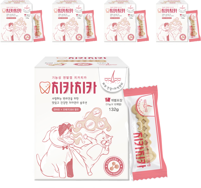 굿데이 치카치카 강아지 덴탈껌, 피부 건강, 132g, 5개