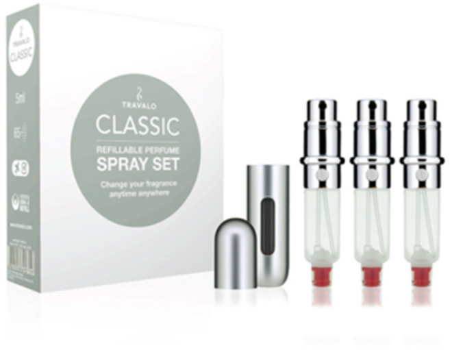 트라발로 펌핑식 충전 휴대용 향수공병 클래식 뉴 엔진 3p + 케이스 세트, 실버, 1개