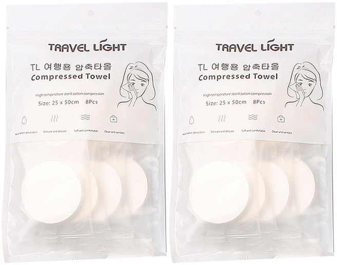 트래블라이트 여행용 압축타올, 8개입, 2개
