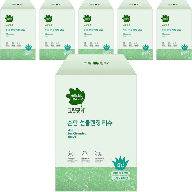 그린핑거 순한 선클렌징 티슈, 30매입, 6개