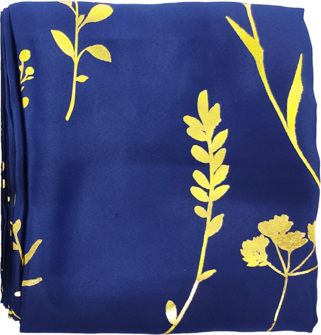 小銅板 遮光窗簾 2片, 葉子燙金 深藍色