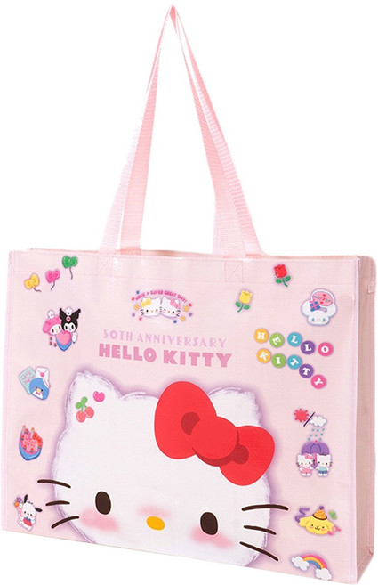 Kiiwi O 大容量萬用編織袋 Hello Kitty 50週年聯名款 大頭粉 可放A4文件