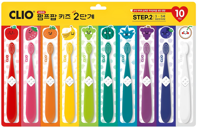 크리오 펌프팝 키즈 2단계 어린이 칫솔, 혼합색상, 10개입, 1개