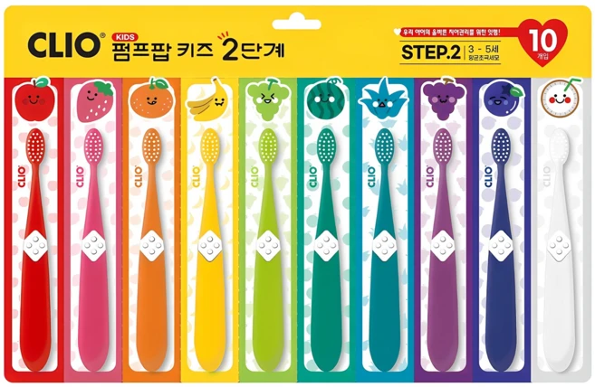 크리오 펌프팝 키즈 2단계 어린이 칫솔, 혼합색상, 10개입, 1개 - 쿠팡