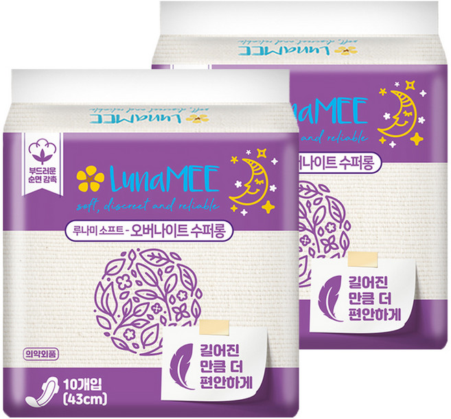 루나미 소프트 국내산 오버나이트 수퍼롱 날개형, 패드형, 10개입, 2개