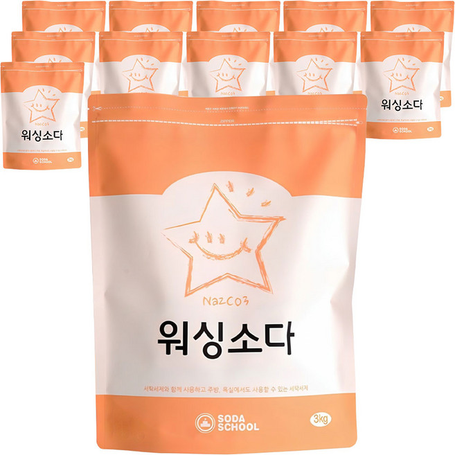 소다스쿨 워싱소다 세탁세제 본품, 3kg, 12개