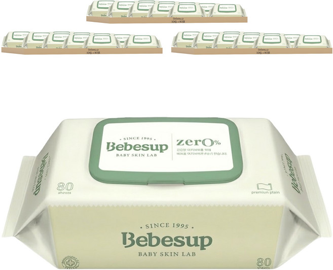 Bebesup 低刺激嬰兒濕紙巾 掀蓋式, 55gsm, 80張, 30包