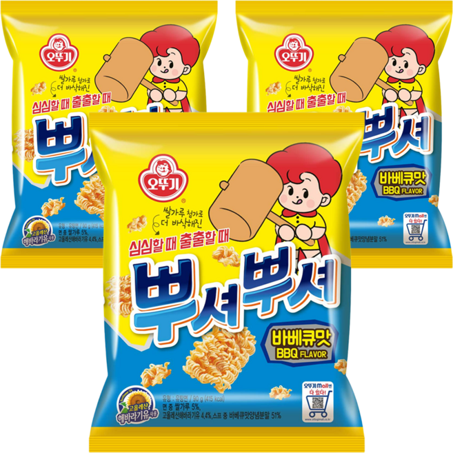 오뚜기 뿌셔뿌셔 바베큐맛, 90g, 3개