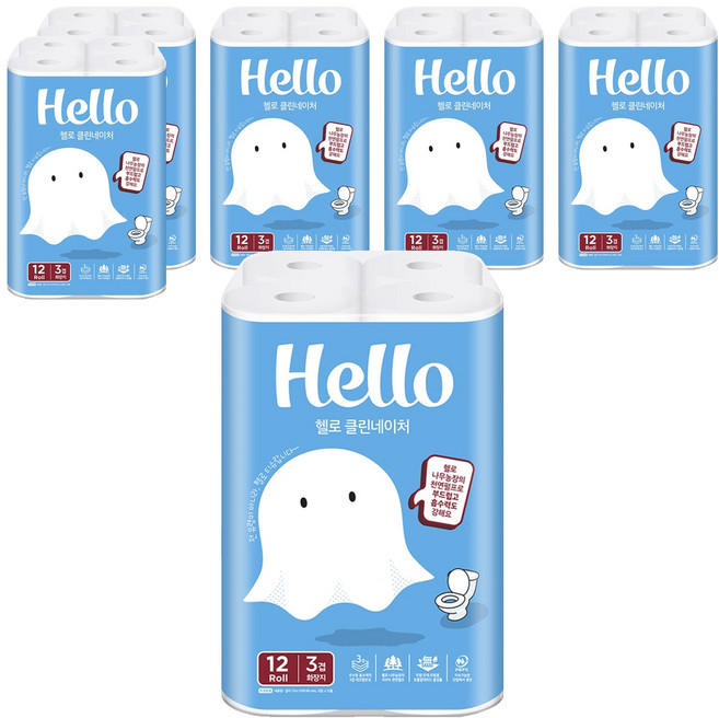 헬로 클린네이처 천연펄프 3겹 고급롤화장지, 27m, 12개입, 6개