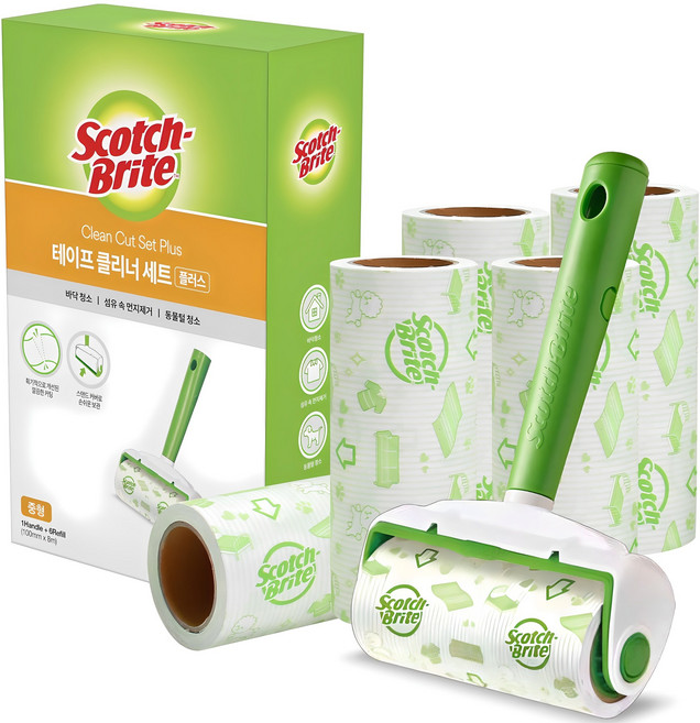 스카치브라이트 클린컷 테이프 클리너 세트 중형 핸들 + 리필6p, 1세트