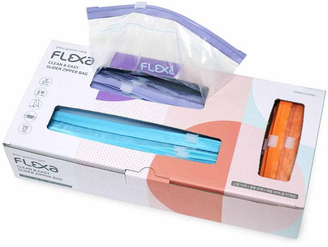 플렉사 슬라이더 지퍼백 세트, 혼합, 55개입, 1세트
