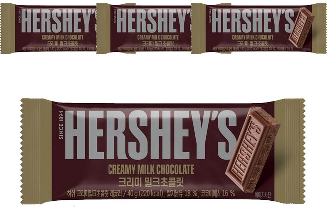롯데제과 허쉬 크리미 밀크 초콜릿, 40g, 4개