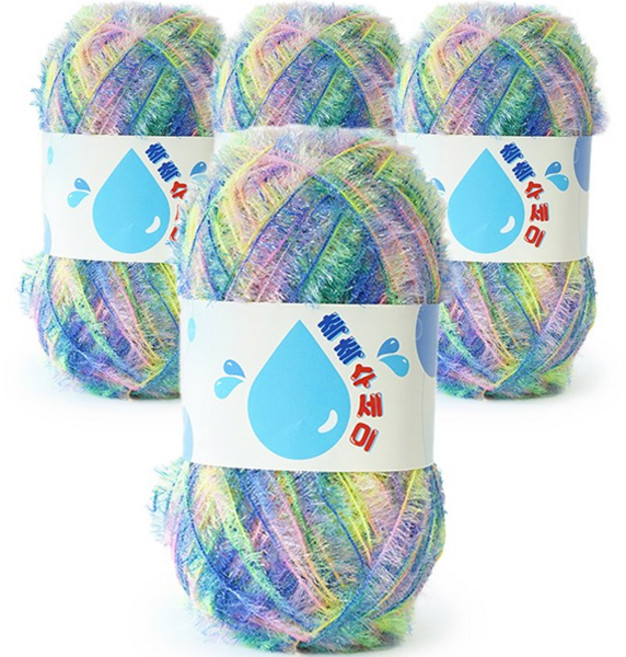 쎄비 촉촉 수세미 뜨개실, 네온오로라, 4개