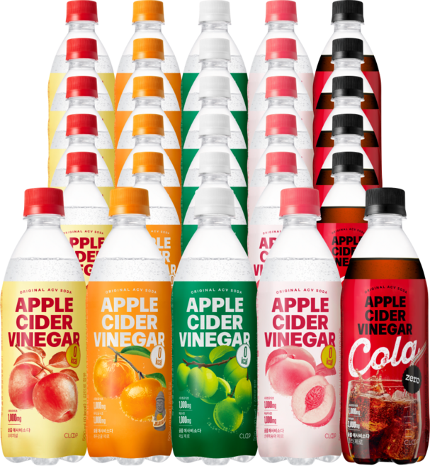 클룹 애사비소다 오리지널 6p + 제주감귤 6p + 매실 6p + 신비복숭아 6p + 콜라 6p 세트, 1세트, 500ml