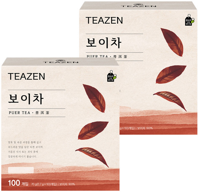 티젠 보이차 티백, 700mg, 100개입, 2개