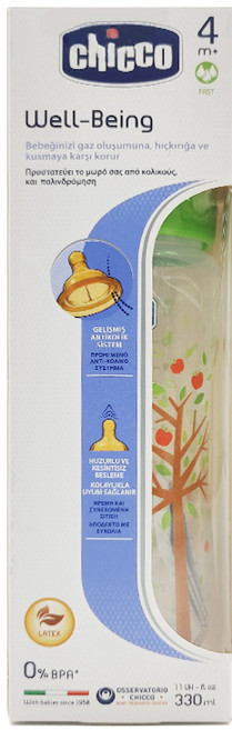 chicco 舒適哺乳 乳膠PP特大奶瓶 三孔, 自然田園, 330ml, 1盒