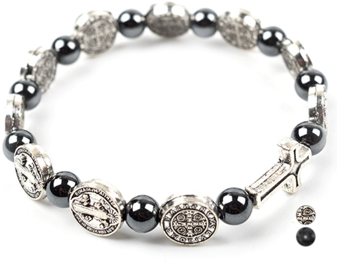 광명하다 흑요석 십자가 천주교 기독교 묵주팔찌