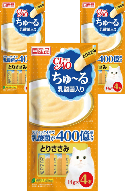 챠오츄르 고양이 짜먹는 간식, 혼합맛(닭가슴살/유산균), 14g, 3개