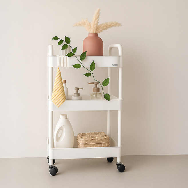 레토 수납 선반 이동식 트롤리 카트, 화이트, 3단