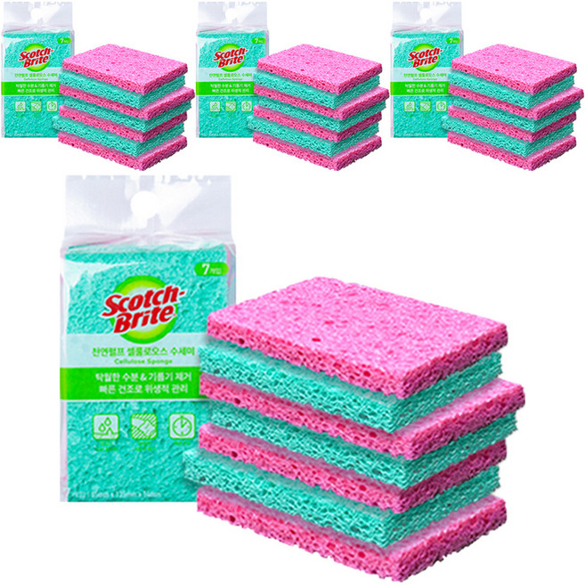 스카치브라이트 3M 셀룰로오스 수세미, 4개, 7개입