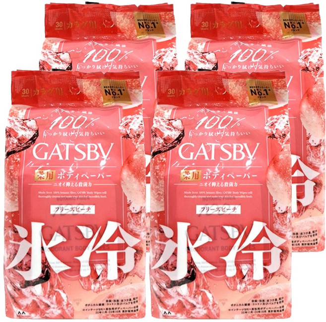 GATSBy 台灣公司貨 體用濕巾 攜帶型 冰涼蜜桃 超值包, 30張, 4包, 210g